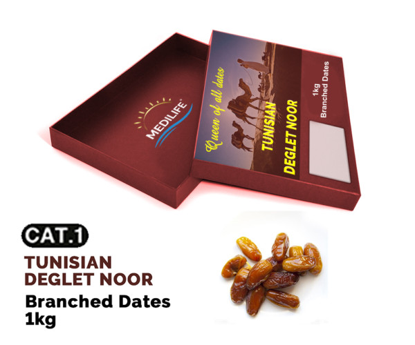 Branched Deglet Noor Dates 1kg Carton box